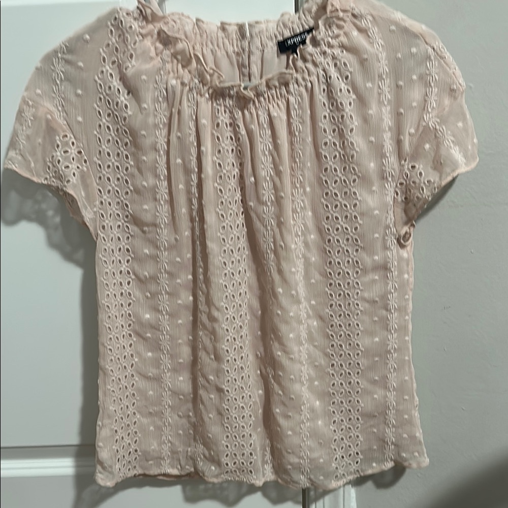 Express Tan Smocked Ruffled Blouse